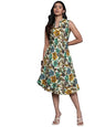 Varanga Women Off White Floral Printed Sleeveless A Line Dress.