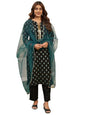Sanisa Women's Rayon Blend Foil Printed Sequence Work Straight Kurta with Pant and Dupatta Set