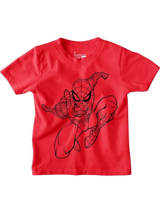 Bon Organik Boys Spiderman Graphic Printed Round Neck Cotton T-Shirt