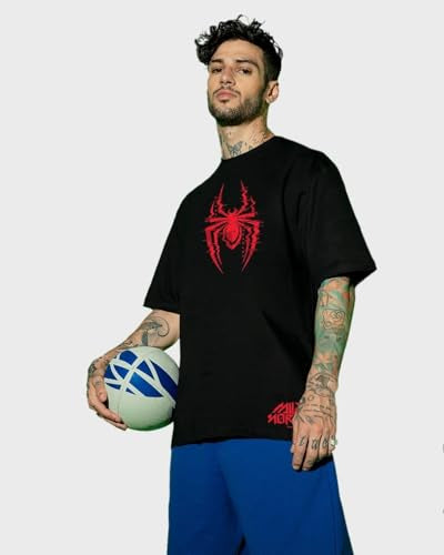 Bewakoof X Official Marvel Merchandise MenS Graphic Printed Cotton T-Shirt - Oversized Fit, Round Neck, Half Sleeves_599566_Bla