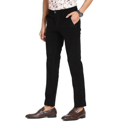 Turtle Men Corduroy Black Solid Ultra Slim Fit Casual Trouser