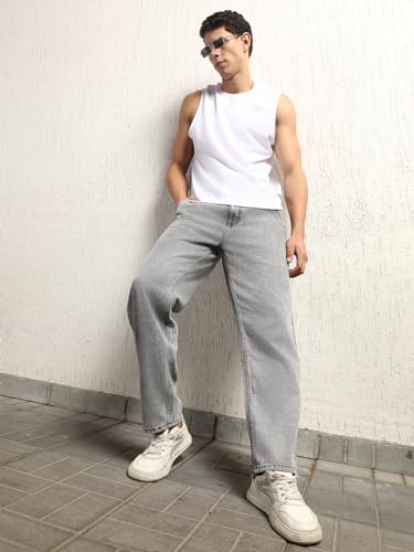 Hubberholme Men Summer Cotton Relaxed Fit Mid-Rise Jeans 2 Grey