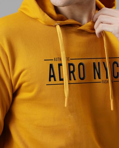 ADRO Men's Printed Hoodie, Cotton, Size 30, Mustard, Model H24-ADRO-MU