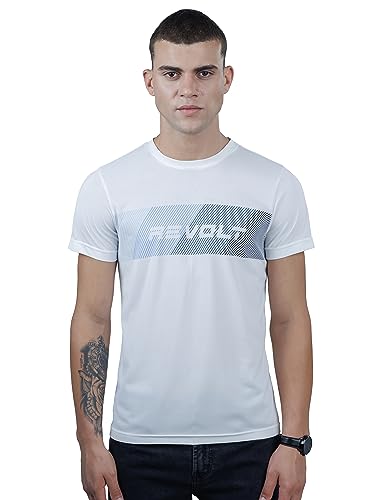 REVOLT Solid Slim Fit Men's Soft & Comfortable Round Neck T-Shirt-Gradation Print, Logo Branding (Cloud Dancer, XL) (REVSS23-TEE