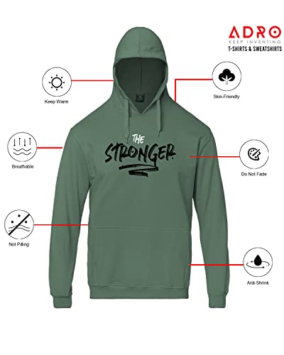 ADRO Men and Women's Cotton The Stronger Hooded Neck Sweatshirts (H20-M-SGR-PT_Pista)