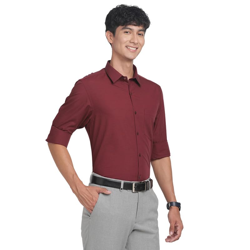 Turtle Men 100% Cotton Slim Fit Maroon Solid Formal Shirt