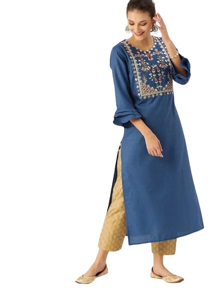 Varanga Women's Cotton Straight Kurta Set (KR_VAR2205099-S_Blue