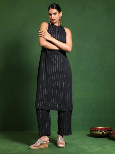 Varanga Women Brown Halter Neck Straight Kurta With Trouser