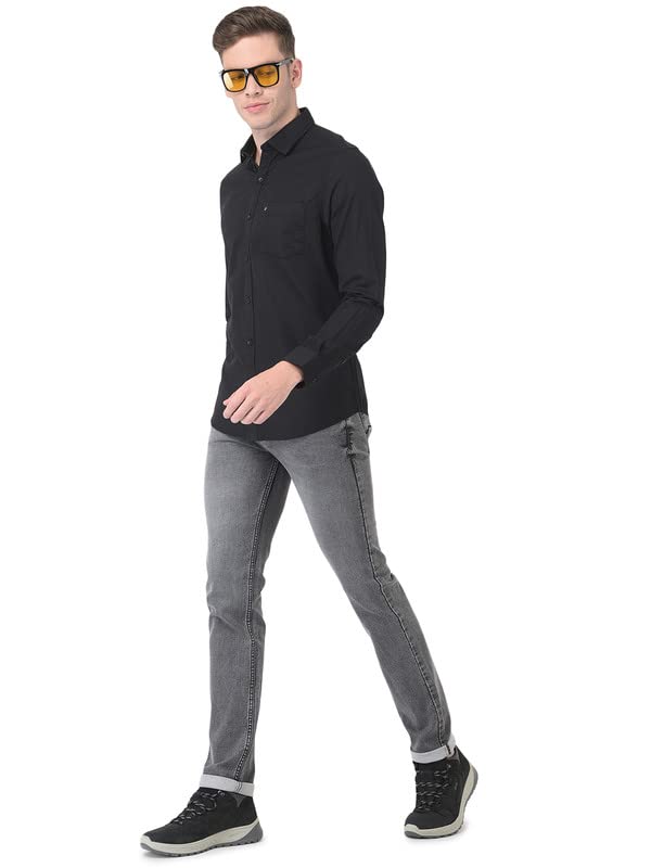 Turtle Men Cotton Black Slim Fit Self Design Shirts