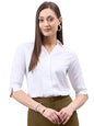 Style Quotient Women White Solid Polymoss Regular Formal Shirt