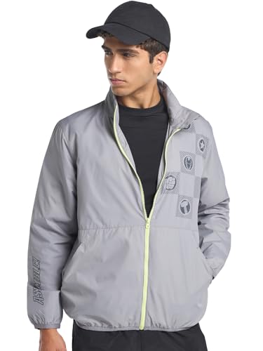 Bewakoof Air 1.0 MenS Graphic Print Regular Fit Full Sleeve High Neck Nylon Jacket_685294_Grey_L