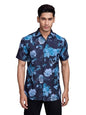 Pinkmint Stylish Shirt for Men ll Printed Half Sleeve Shirts ll Regular Fit Chest Pocket Shirt Dark Blue