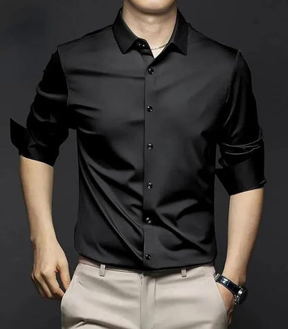 Deelmo Combo Of MenS Stylish Solid Satin Casual Shirt For Men Full Sleeves| Poly Satin Silk Shirt Pack Of 2 Black-Maroon