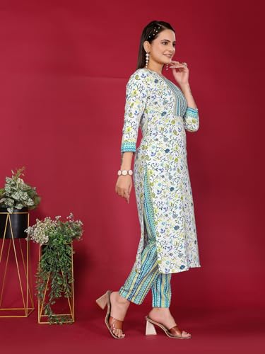 rangita Light Blue Rayon Embroidered Straight Calf Length Kurta with Pant | Kurta Set for Women