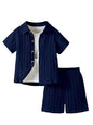 AVANOVA Boys Navy Blue 2-Piece Outfit Set  Short Sleeve Button Front Shirt with Matching Shorts, Summer Casual Clothing for Kids