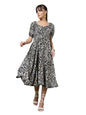 OOMPH! Womens Western & Fusion wear Printed Crepe Dress for Women, Puffed Sleeve, Black - md987