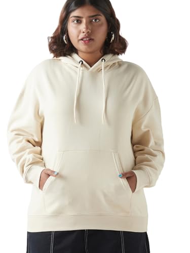 Bewakoof Womens Solid Oversized Fit Full Sleeve Hooded Fleece Blend Plus Size Hoodies_641024_Beige_6XL