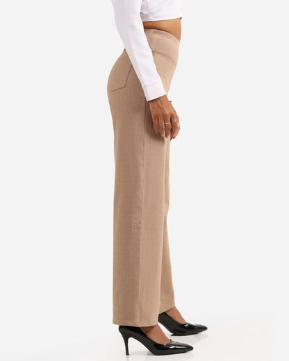 BlissClub Werk-It Wide Leg Pants | Herringbone Pattern | Classic Patch Pockets | Cotton Pants