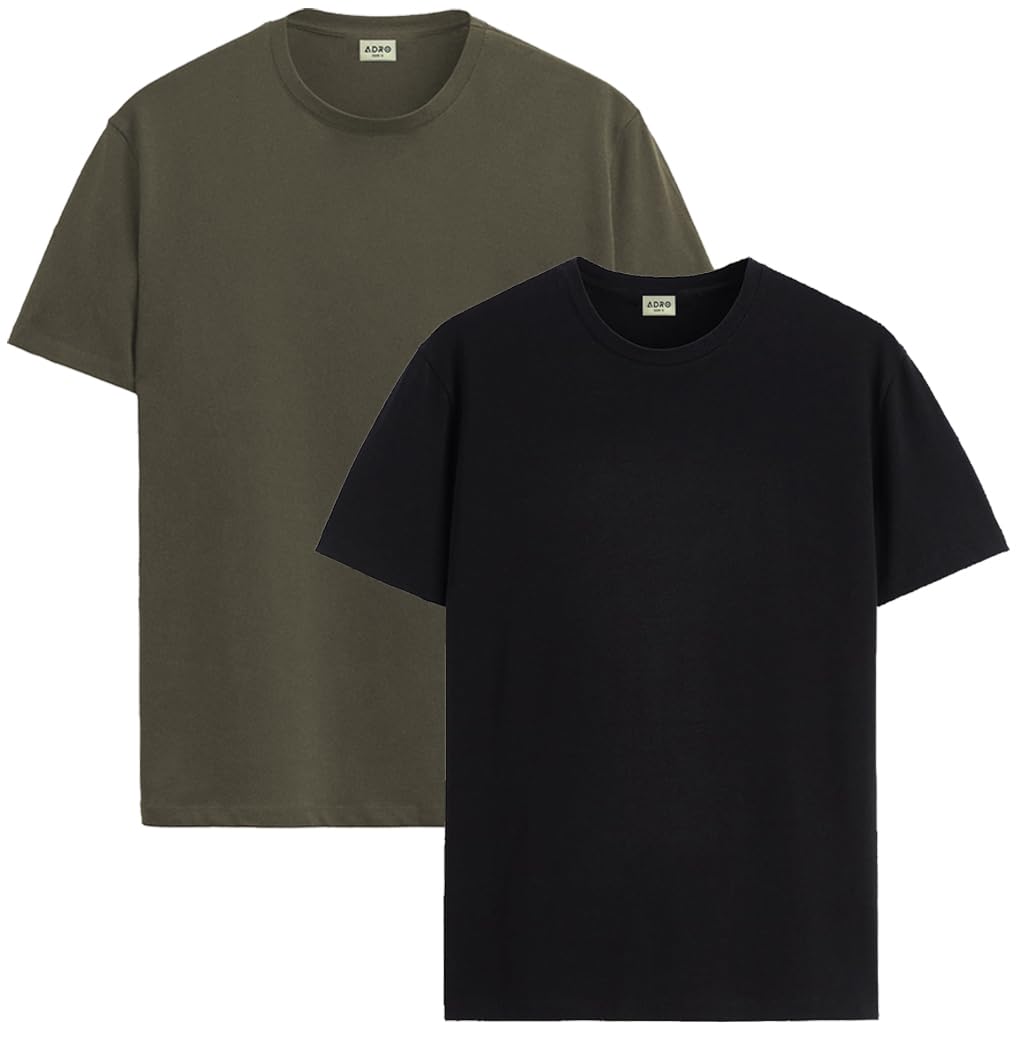 ADRO Mens T Shirts | Solid Tshirts for Men | Pure Cotton Lycra Fabric | 4 Way Stretch Smart tech Tshirt | Pack of 2 Round Neck T