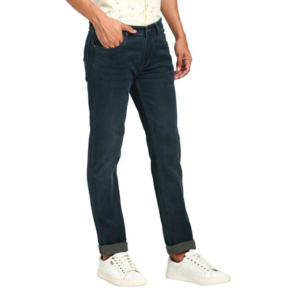 Turtle Men Cotton Stretch Solid Narrow Fit Dark Green Jeans