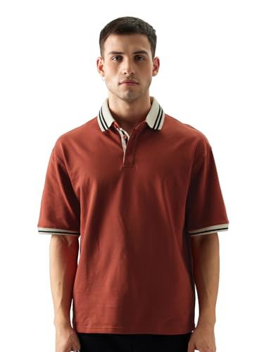 The Souled Store Antique Red Men And Boys Oversize Fit Half Sleeve Solid Cotton Red Color Polos