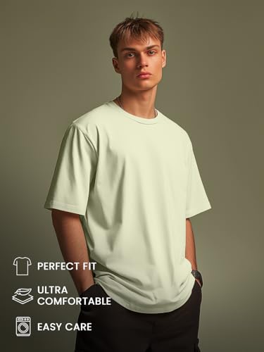 Nobero MenS Graphic Print Oversized Fit T-Shirt (1M-Twrt-C1096_Aloe Green