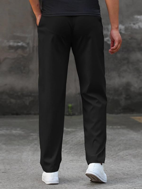 SMOWKLY Mens Poly-Lycra Premium Stretch Trackpants || Wrinkle Free, Relaxed Fit, Elastic Waist, Tapered Fit || Best for Summer
