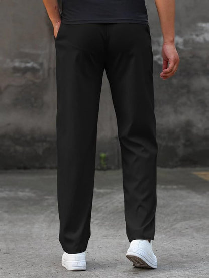 SMOWKLY Mens Poly-Lycra Premium Stretch Trackpants || Wrinkle Free, Relaxed Fit, Elastic Waist, Tapered Fit || Best for Summer