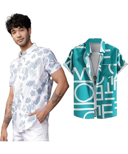 LookMark Mens Cotton Blend Casual Beach Wear Shirts | Stylish Printed Shirts for Men | Comfortable Summer Wear | Party, Vacatio