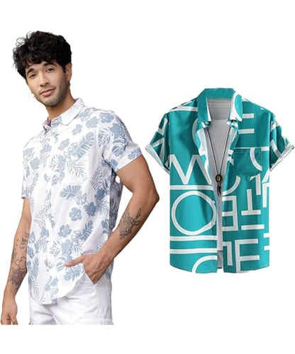 LookMark Mens Cotton Blend Casual Beach Wear Shirts | Stylish Printed Shirts for Men | Comfortable Summer Wear | Party, Vacatio
