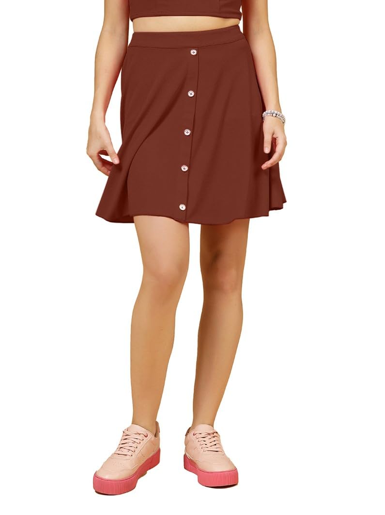 OOMPH! Stretchable Lycra A-line Skirt, Brown - msk225