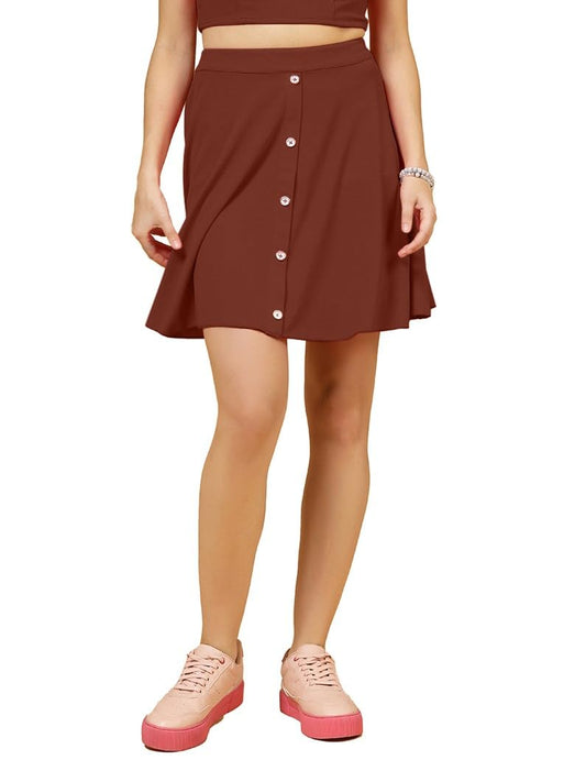 OOMPH! Stretchable Lycra A-line Skirt, Brown - msk225