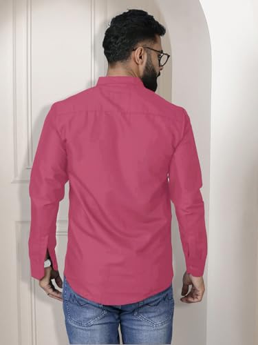 Pinkmint Shirt for Men Cotton Spread Collar Button Down Long Sleeve Shirt Home, Regular, Home (Pack of 1) Pink