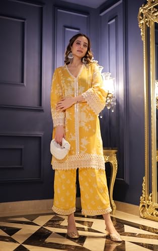 LookMark Women's Cotton Blend Kurta and Pant-Suitable for Every Indian Occasion