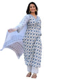 Pinkmint Women Hand Block Printed Kurta and Palazzo Set with Dupatta
