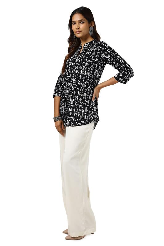 Soch Womens Black Cotton Warli Print Tunic