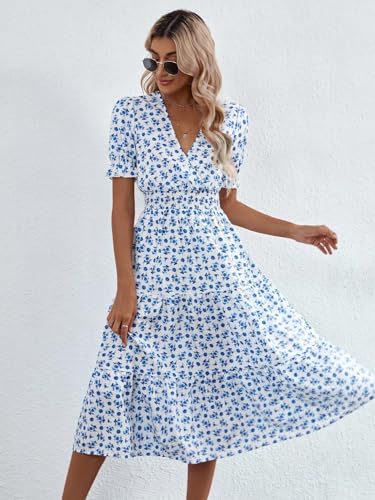 KOTTY Womens Fit and Flare Printed Dress Off White Blue