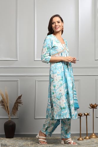 DHRUVI TRENDZ Cotton Blend Kurta Set With Dupatta For Women | Kurta Set For Women | Festive Kurta Set For Women | Regular Fit Kurta