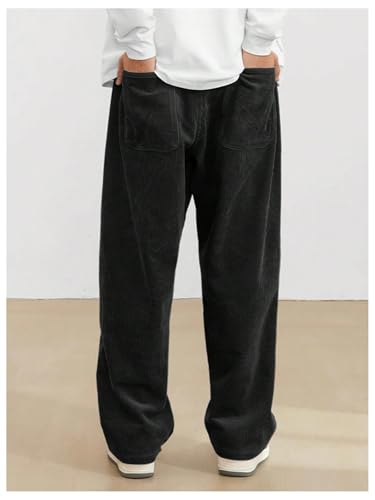 Avanova MenS Black Front Tie Loose Fit Corduroy Baggy Long Slacks Chino Pants With Slant Pocket Simple Casual Trousers, Going O