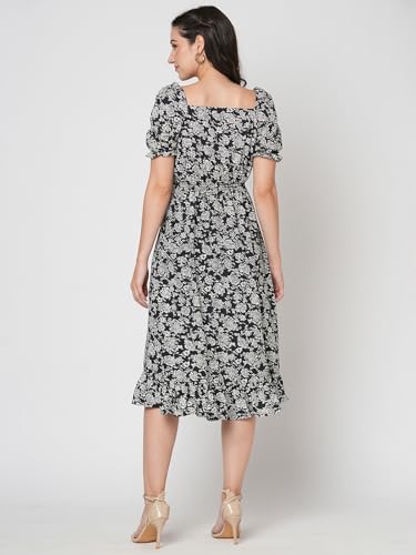Selvia Western Dress For Women|Crepe Dress For Women|Fit & Flare Dress|Floral Printed Dress For Women|One Piece Dress For Women