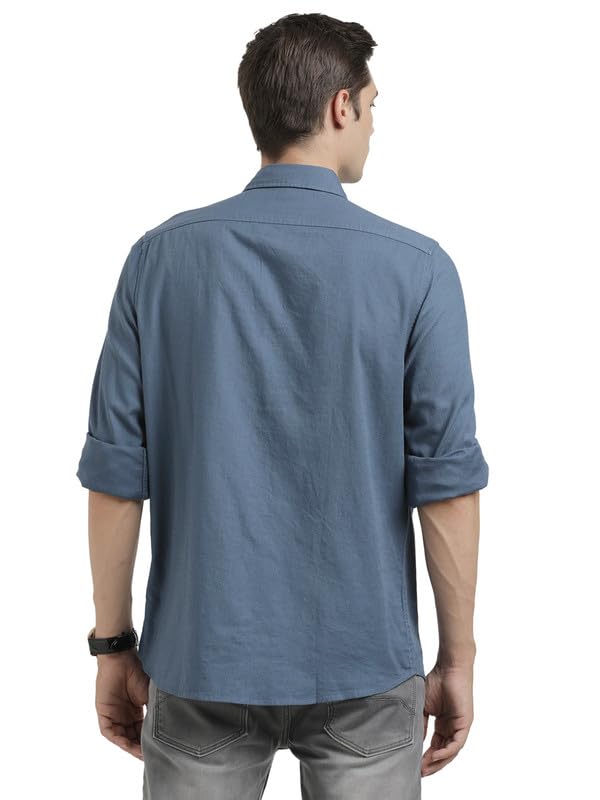 Turtle Men 100% Cotton Slim Fit Blue Solid Full Sleeve Casual Shirt
