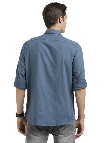 Turtle Men 100% Cotton Slim Fit Blue Solid Full Sleeve Casual Shirt