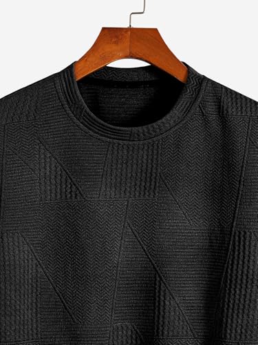 Greciilooks T Shirt For Men Cotton | Textured Oversized Fit Man T-Shirt | Round Neck Half Sleeve Men T-ShirtS Black