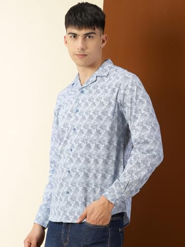 Thomas Scott Mens 100% Cotton Printed Regular Fit Casual Shirt - Blue