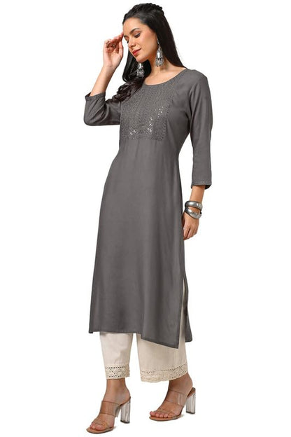 Soch Womens Rayon Embroidered Kurta with Sequins