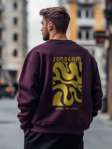 Nobero MenS Polycotton Crew Neck Sweatshirt (1M-Twrs-C0757-Co_Midnight Plum1