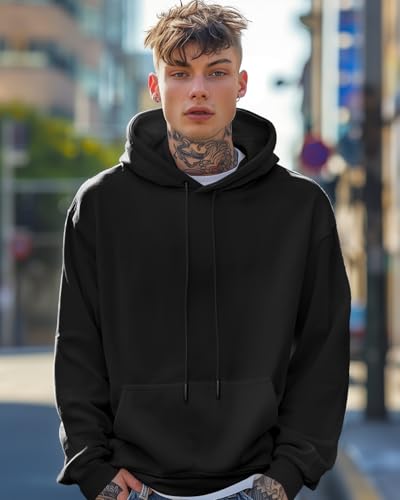 Bewakoof Heavy Duty 1.0 Mens Solid Oversized Fit Full Sleeve Fleece Hoodies Black