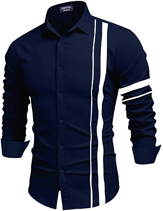 Bellstone Mens Solid Regular Fit Shirt (B-8200_Navy Blue