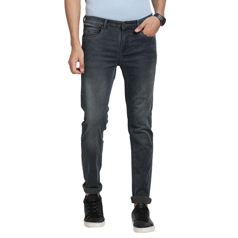 Turtle Men Cotton Stretch Olive Solid Narrow Fit Jeans
