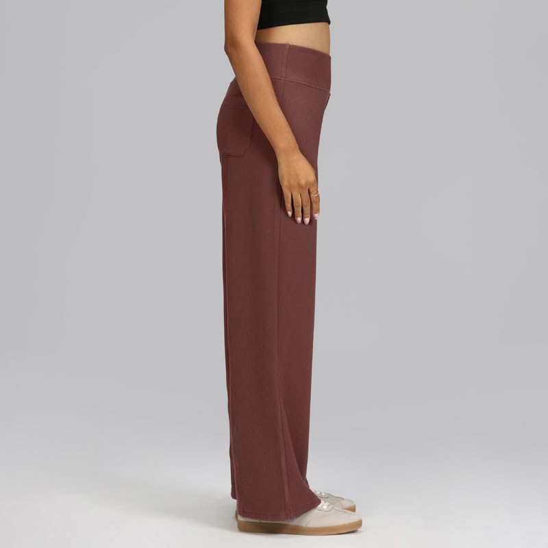 BlissClub Womens RibSupreme Wide Pants, High-Rise Waistband, Back Pockets, Wide Silhouette, Luxurious Feel,Regular Variant Below